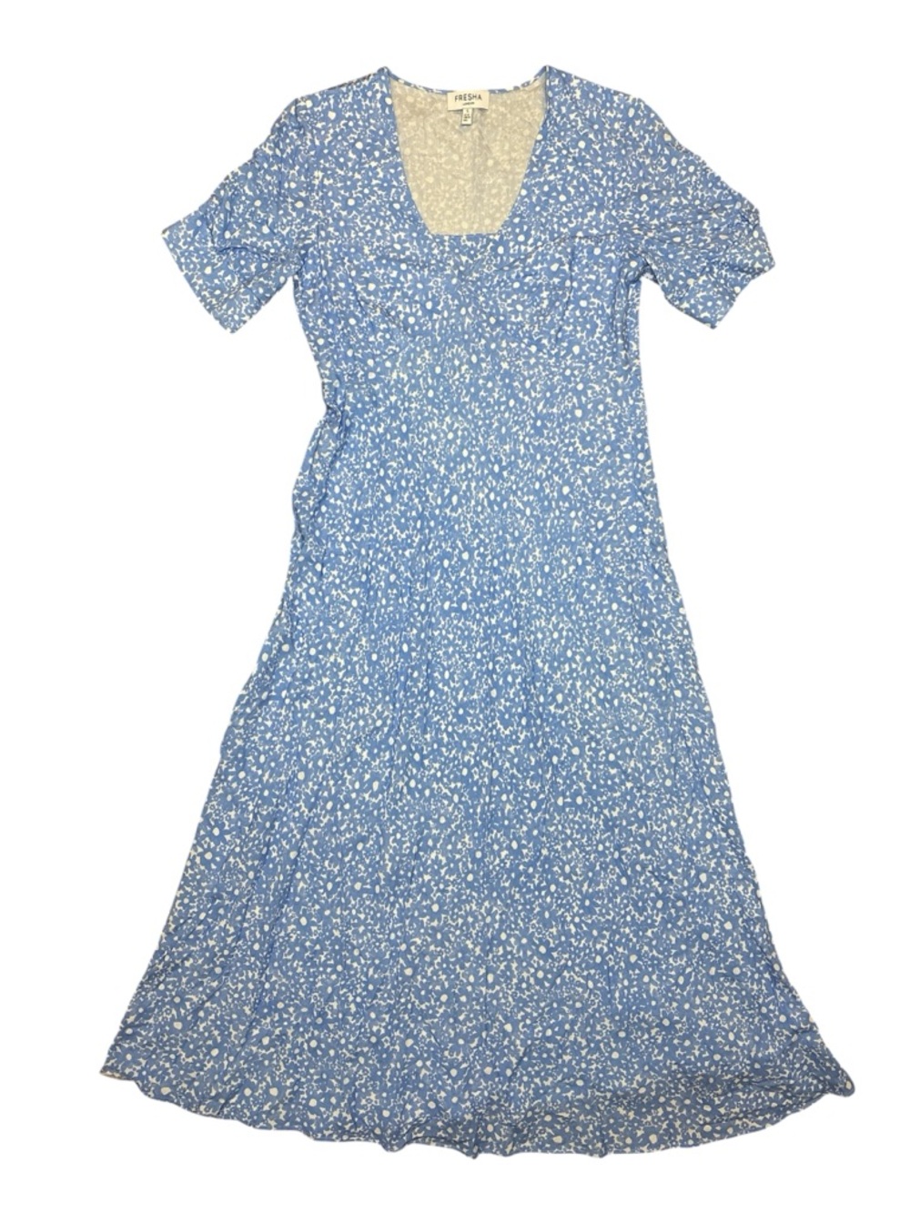 FRESHA London Blue and White Floral Maxi Dress with Scoop Neck